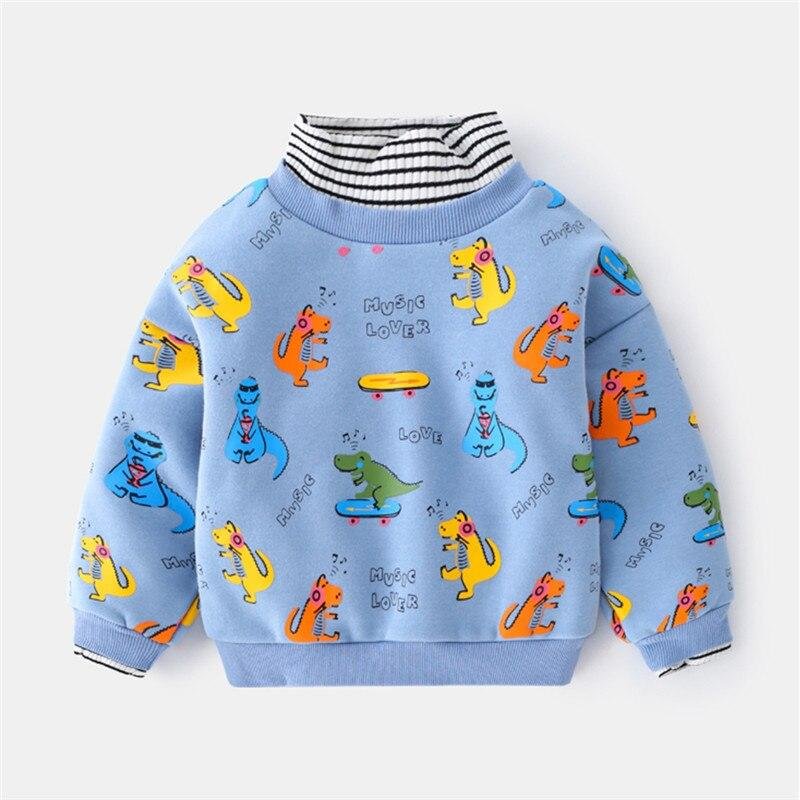 Mudkingdom Boys Sweatshirts Long Sleeve Turtleneck Pullover Kids Clothes Cartoon Dinosaur Casual Warm Boys Clothes