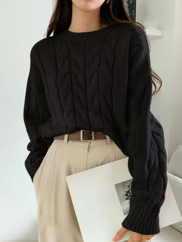 Nigikala Nigikala And Winter Women's Jersey Sweater Loose Round Neck Solid Color Trendy Knitted Shirt