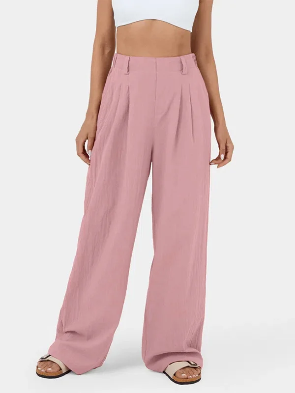 Split-Joint Solid Color Pleated Wide Leg Loose Trousers Pants
