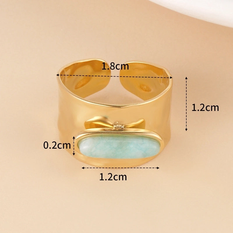 Retro Oval 304 Stainless Steel Stone 14K Gold Plated Inlay Open Rings