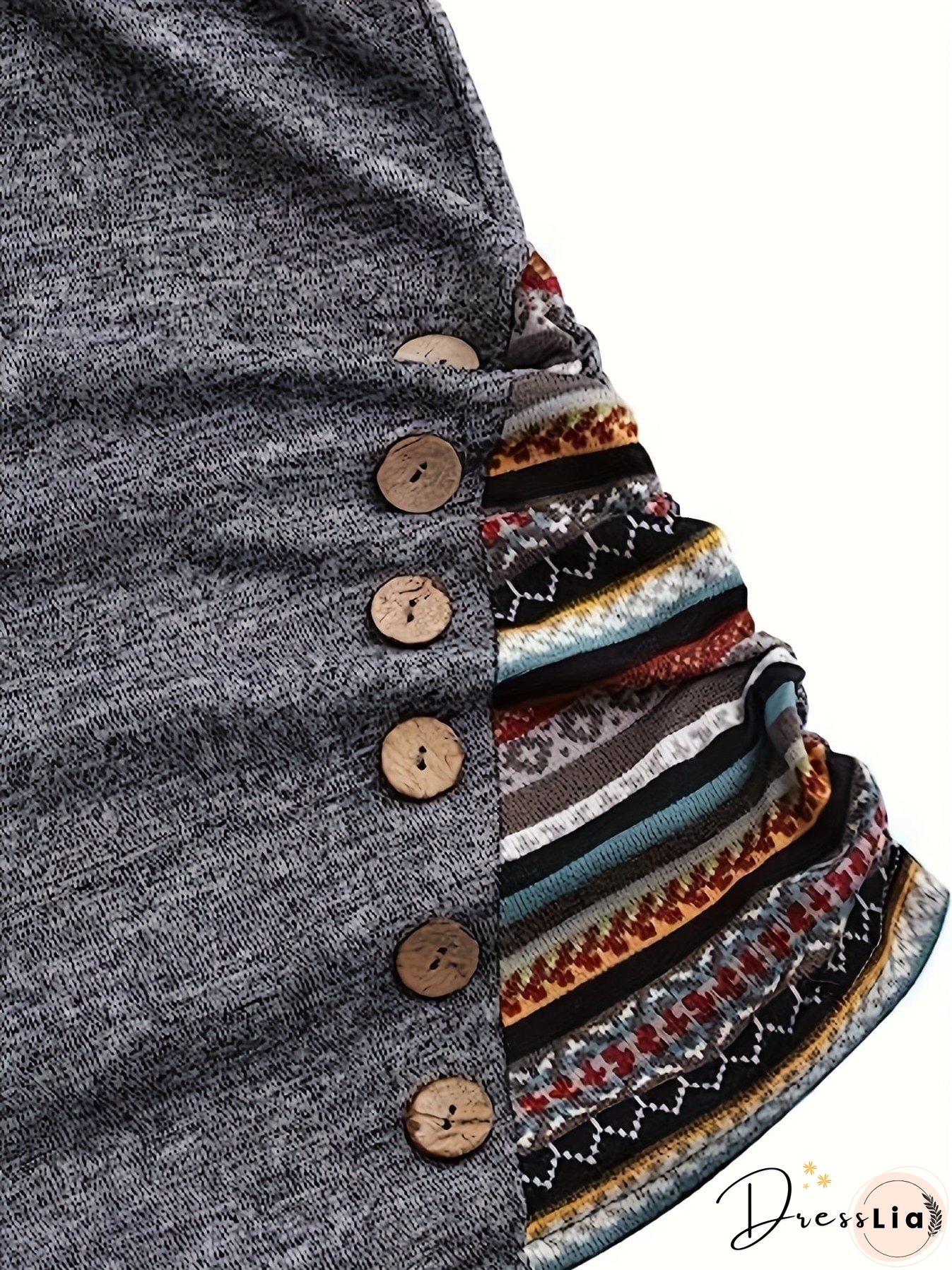 Casual Stripe Splicing Button Decor Long Sleeve Hoodie