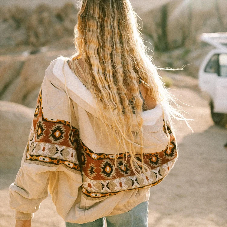 vintage printed fleece oversized bomber jacket