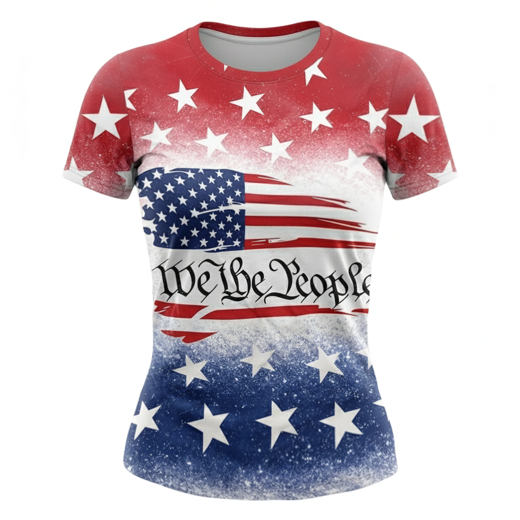 Women's Vintage American Flag 250th Anniversary Print Casual Crew Neck Short Sleeve T-Shirt - Helixace