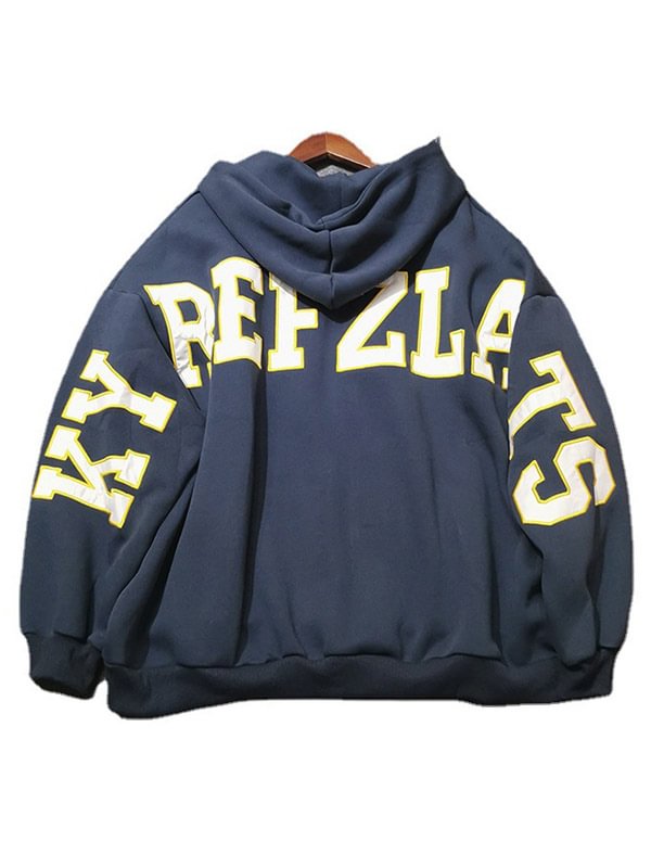Casual Loose Letter Applique Hooded Outerwear