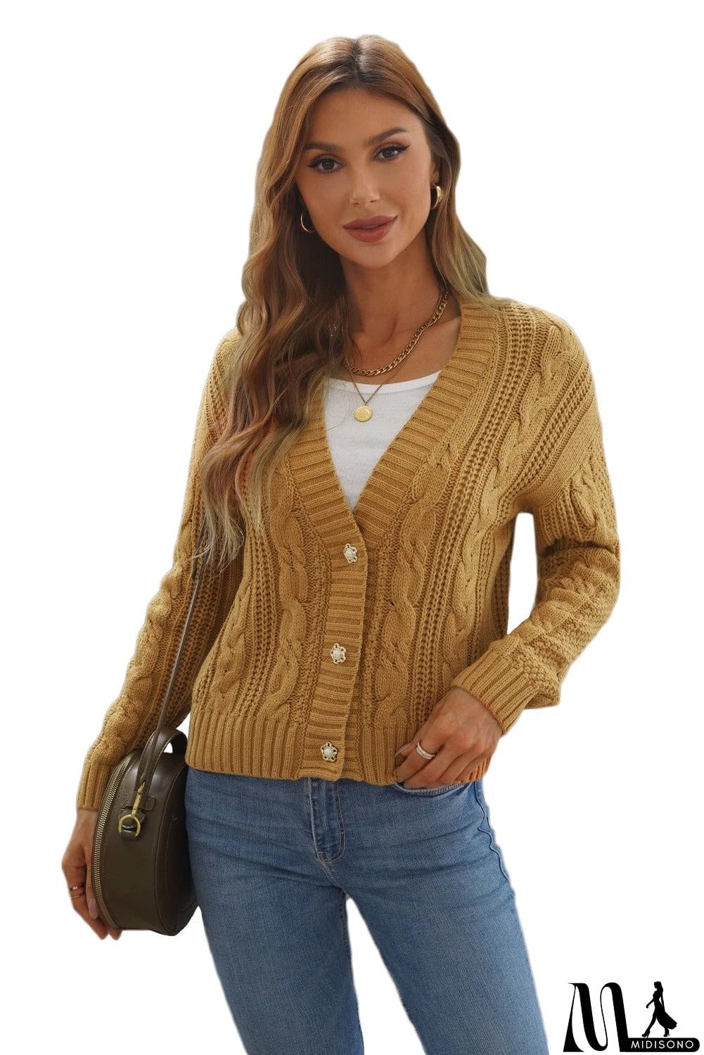 MidiSono - Buttons Weave Knit Cardigan