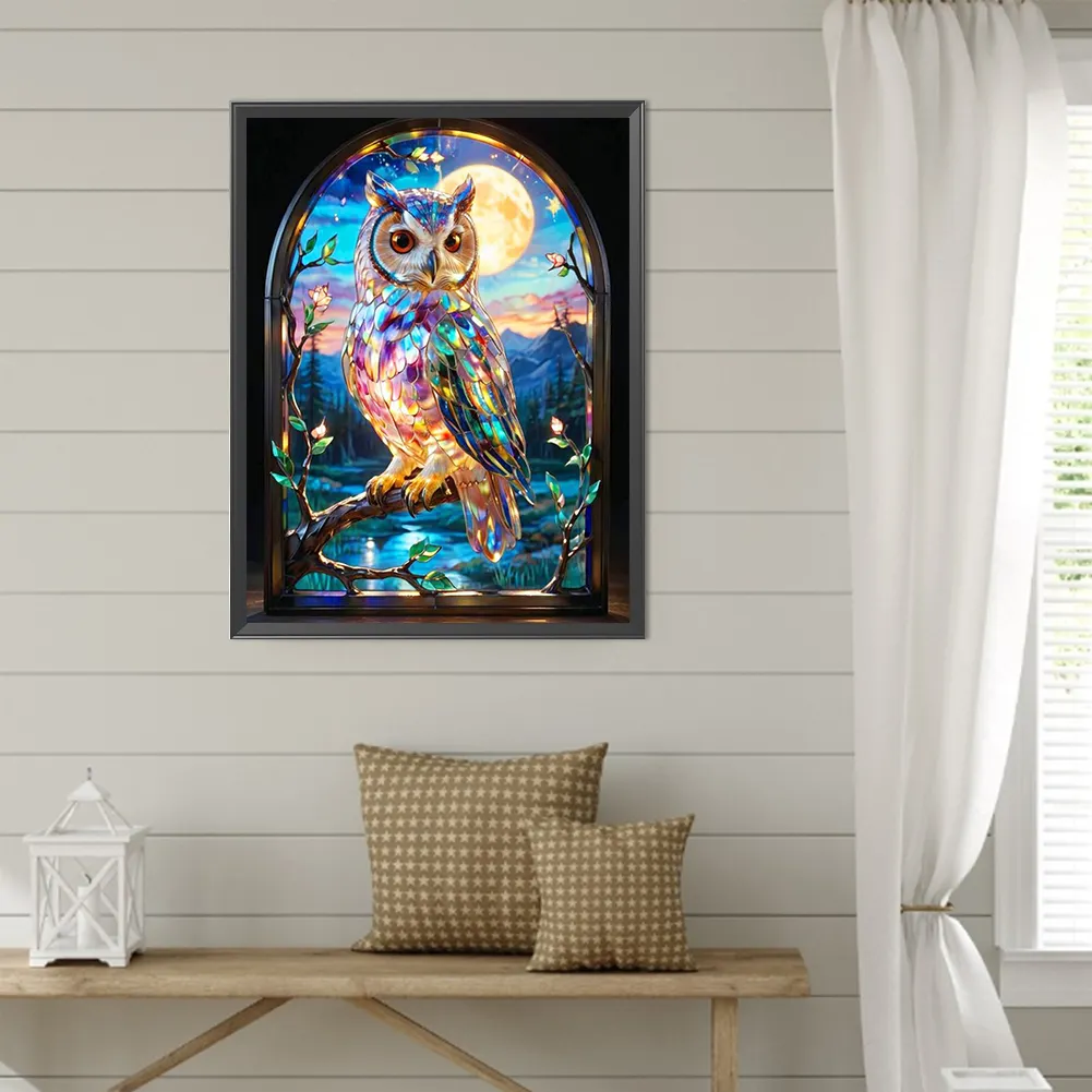 Diamond Painting - Full Round Drill - Stained Glass Owl(Canvas|40*50cm)