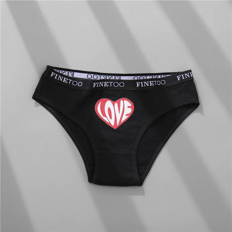 FINETOO 1/2PCS Women Cotton Underwear Love Sticker Letter M-XXL Panties + G-string Lingerie Female Pantys Girls Fashion Briefs