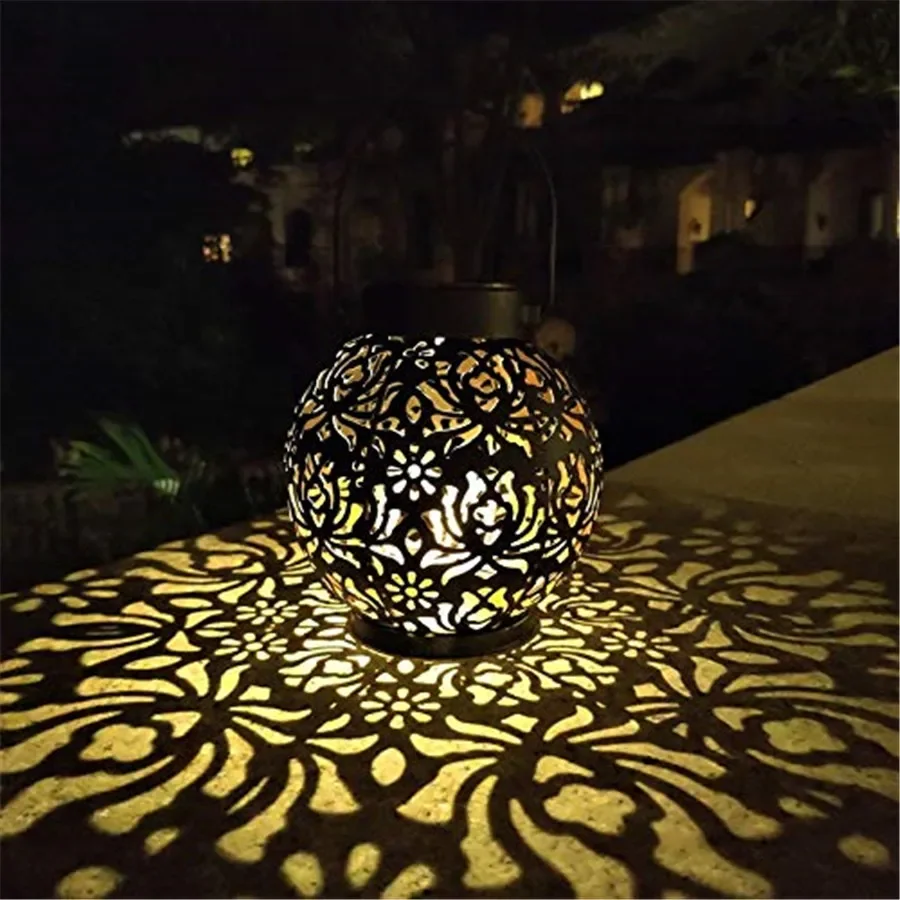Tegooe Tegooe Solar Powered Hanging Lantern - Iron Art Hollowed-Out Projection Light for Garden Patio Decoration