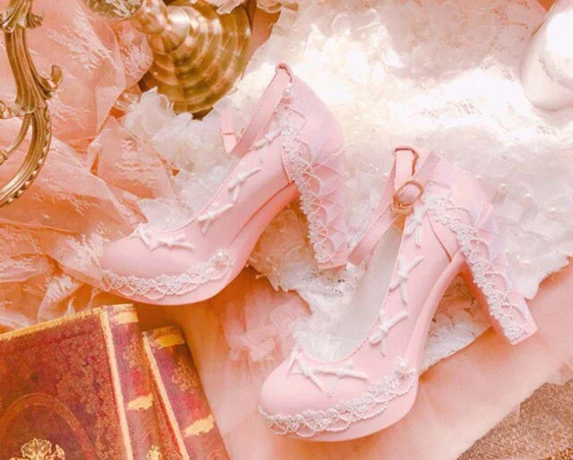 Kawaii Pink Sweet Lace Bowknot Lolita Platform High Heels BE535