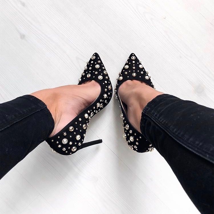 GOOSHOE Black Pearl Stiletto Heel Suede Pumps