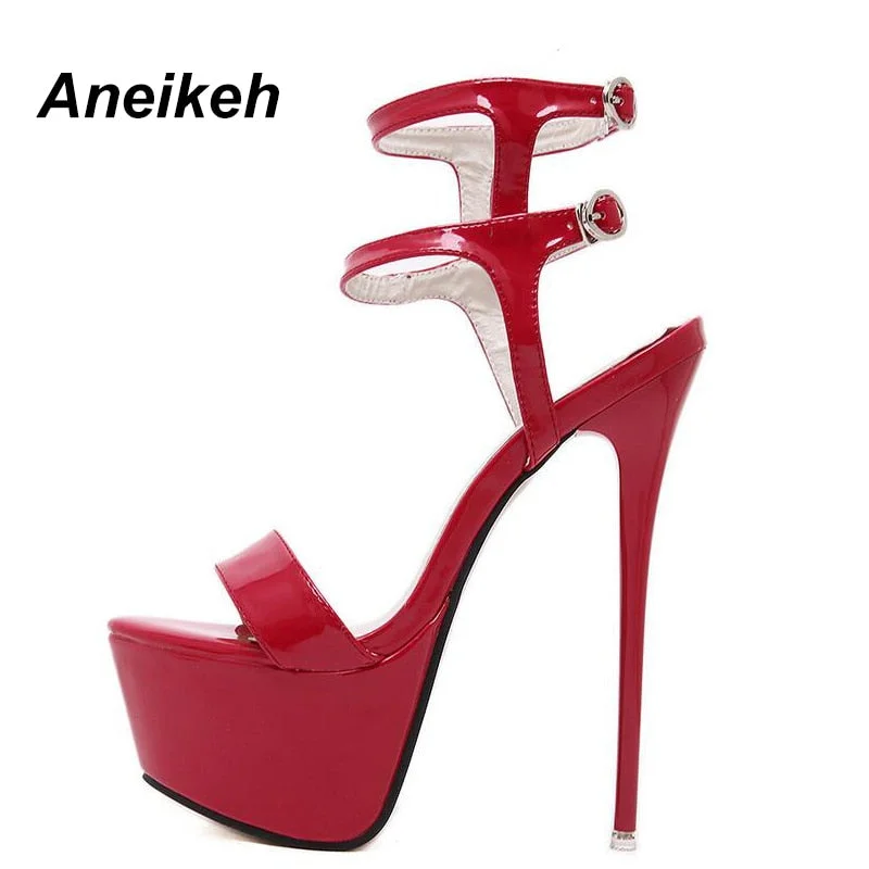 Aneikeh New 2021 Summer Fashion Sandals Sexy Open Toe 16CM High Heels Party Dress Wedding Nightclub Women Shoes Black Red 45 46