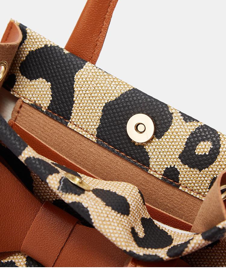 Women's Bag Bow Stitching Contrast Portable Simple Leopard Print Single Shoulder Diagonal Small Square Bag