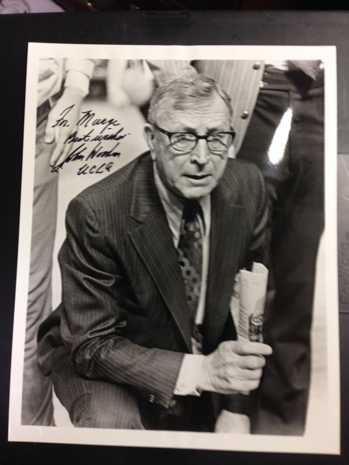 JOHN WOODEN Autographed B&W UCLA 8x10 Black & White picture with COA