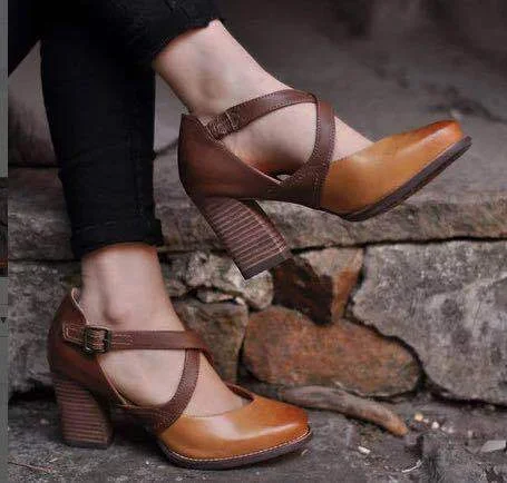 Women's Fashion High Heel Hollow Strap Sandals Retro Vintage Shoes Novameme