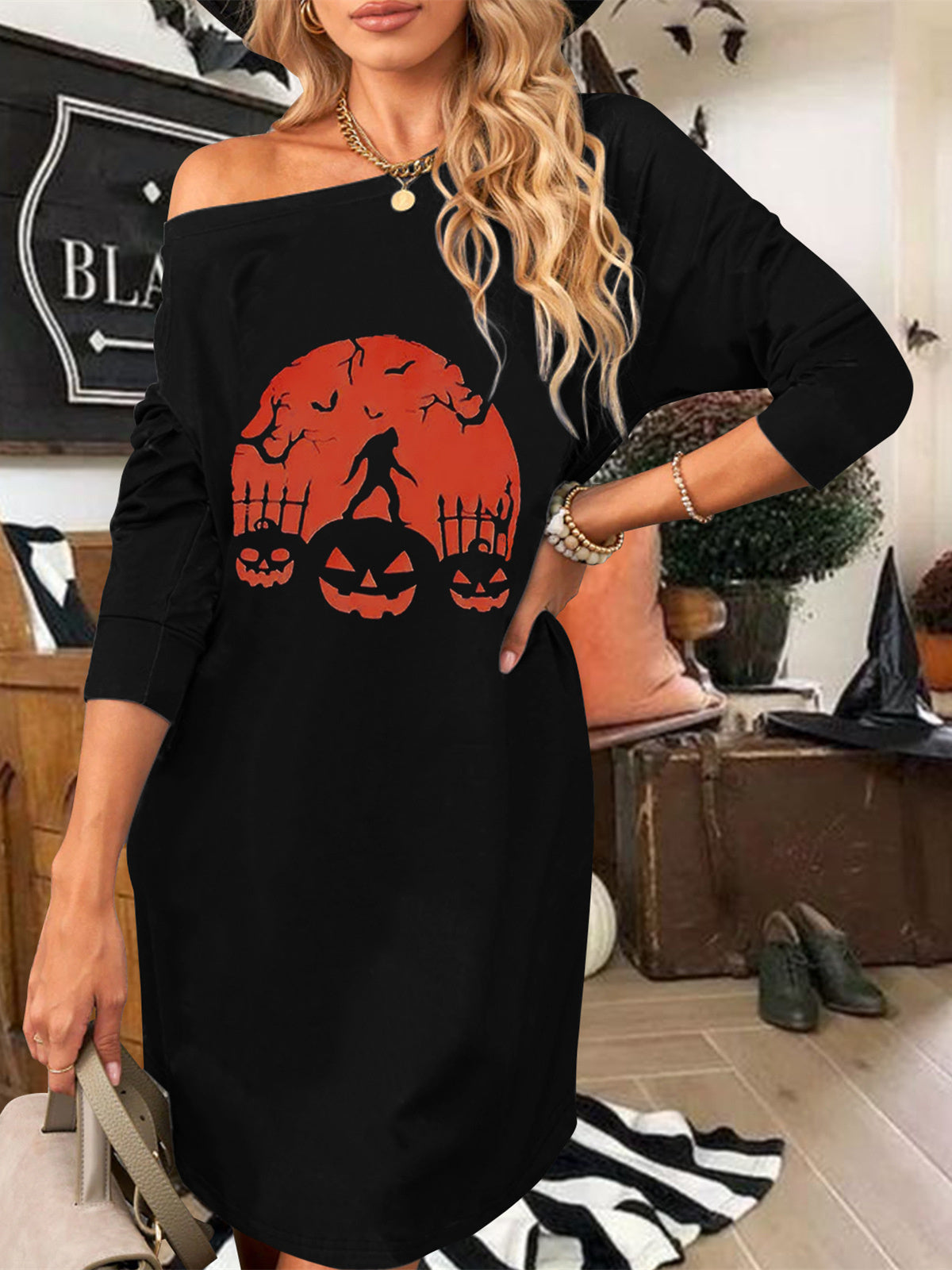 Women Half Sleeve V-neck Solid Color Dress