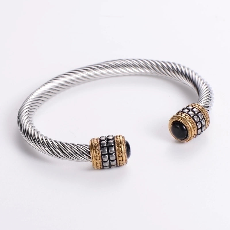 304 Stainless Steel 18K Gold Plated Hip-Hop Inlay Geometric Acrylic Pearl Bangle