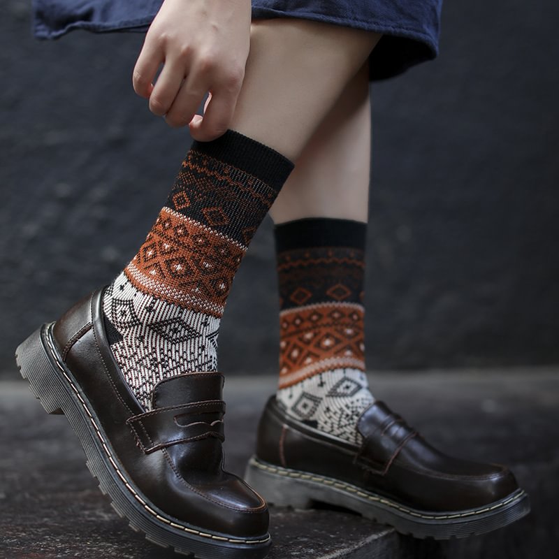 American retro trend combed cotton boneless seam two-way pile socks、、sdecorshop