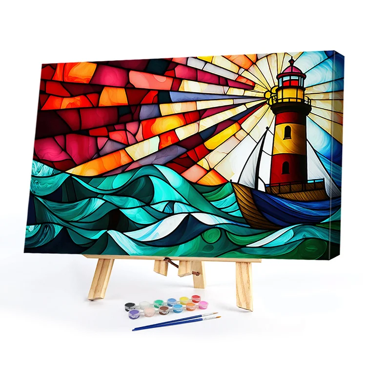 Oil Paint By Numbers - Glass Oil Painting Lighthouse - 50*60CM