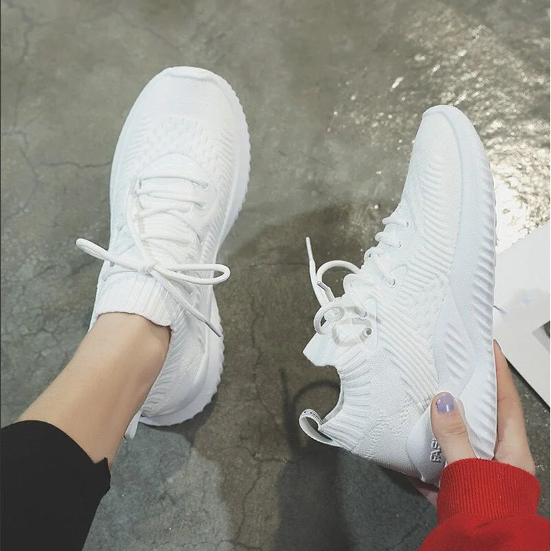 Women Sneakers Mesh Flat Autumn Vulcanized Ladies Lace Up Stretch Fabric Platform Casual Shoes Female Breathable Fashion