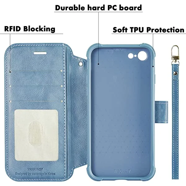 VANAVAGY iPhone SE 2022/iPhone SE 2020 Wallet /iPhone 8/iPhone 7 Wallet Case 4.7 inch