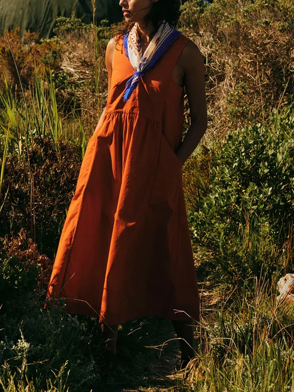 V-Neck Cotton And Linen Solid Color Jumpsuit