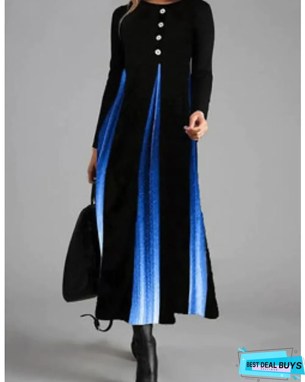 Women's Sheath Dress Maxi Long Dress Long Sleeve Print Fall Winter Casual Blue Orange Black Dresses