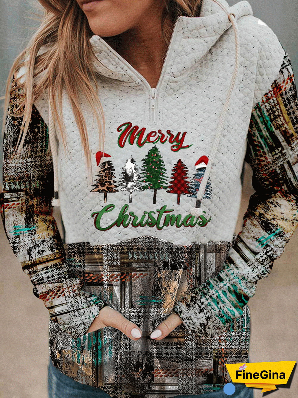 Women's Merry Christmas Tree Print Hooded Sweatshirt