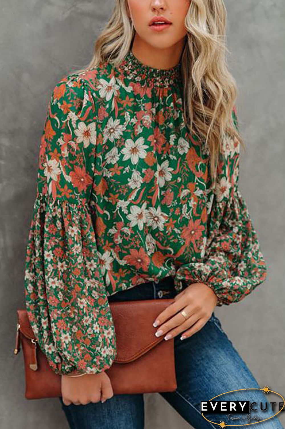 Floral Balloon Sleeve Blouse