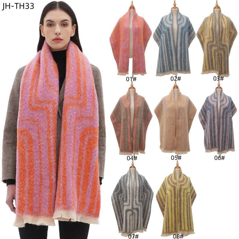 Women’s Casual Minimalist Stripe Polyester Scarf