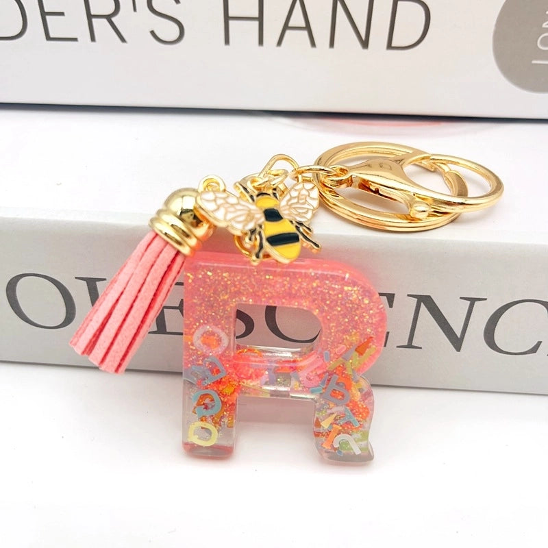 Retro Classic Style Letter Bee Resin Women’s Bag Pendant Keychain