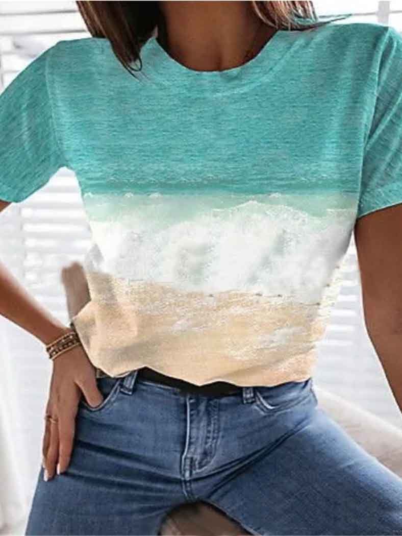 Women's Loose Short Sleeve Round Neck Gradient Print T-shirt