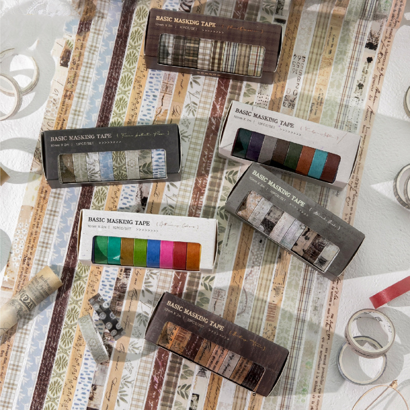 와시 테이프 - 10롤/세트, 베이직 라이프 시리즈 빈티지 패턴