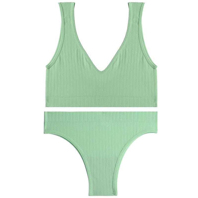 Sexy Women Seamless Lingerie Tops Thong Panty Set U-shaped Back Fitness Bralette Push Up Sports Bra Suit Femme Underwear Girls