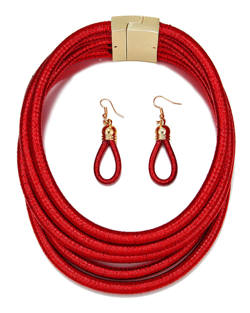 Layered Braided Choker Necklace Earring Set