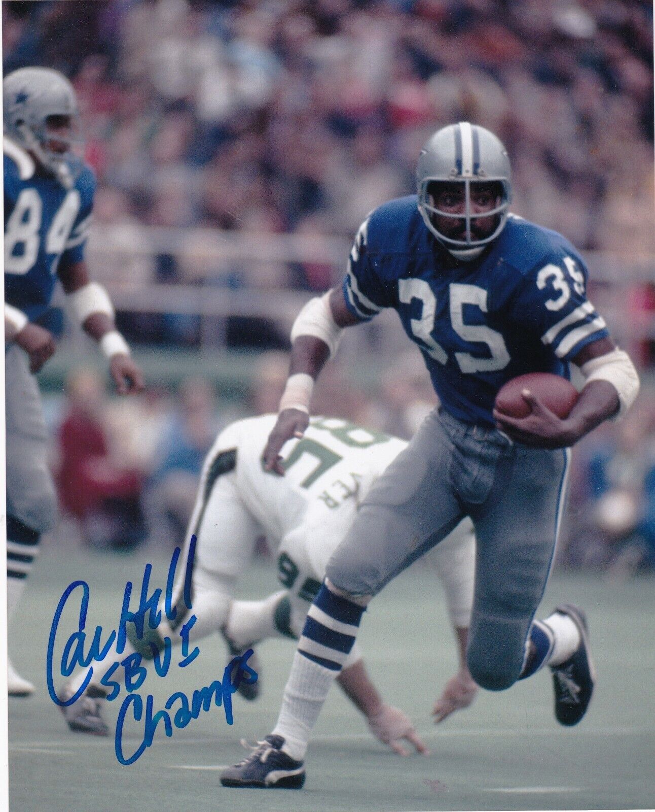 CALVIN HILL DALLAS COWBOYS SB VI CHAMPS ACTION SIGNED 8x10