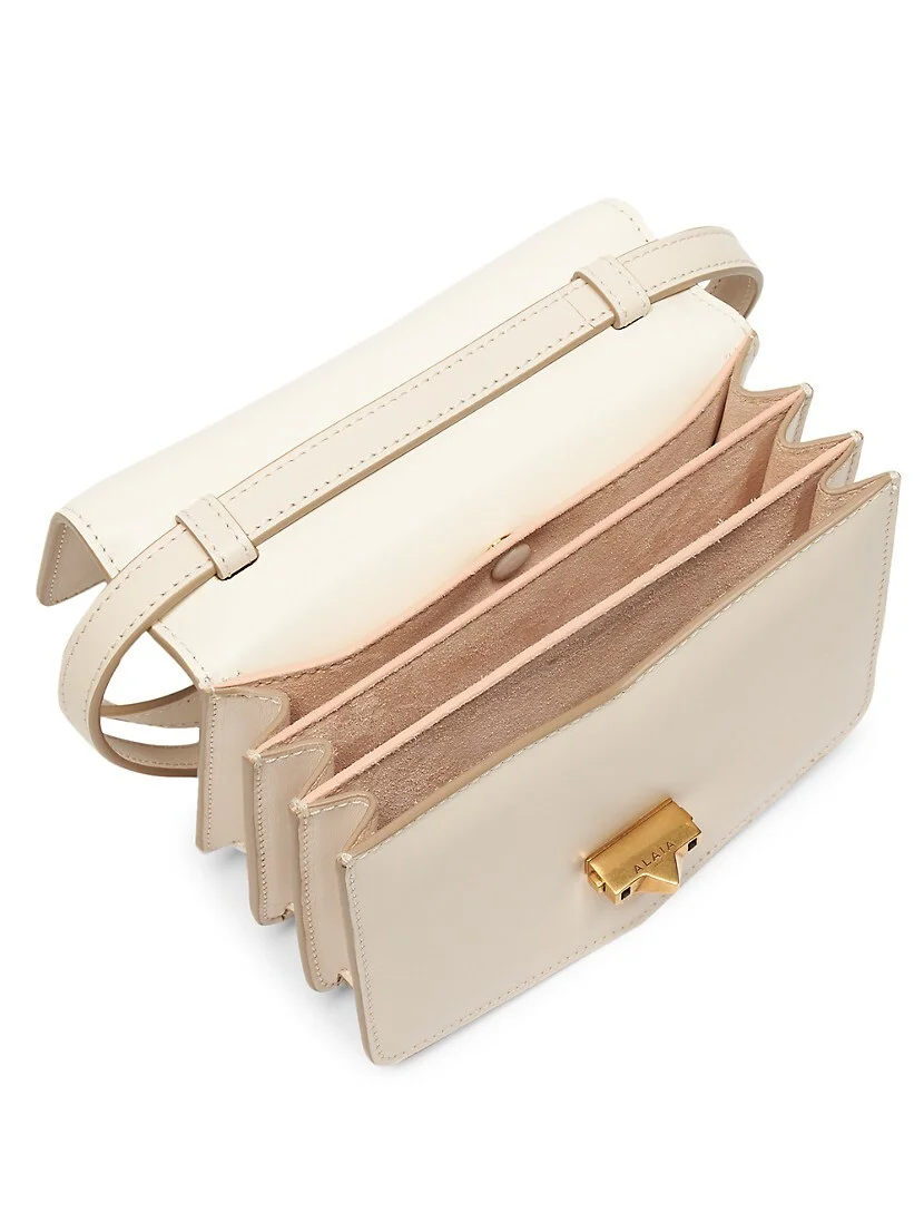 Ala&iuml;a Small Le Papa Leather Chain Shoulder Bag Ivoire