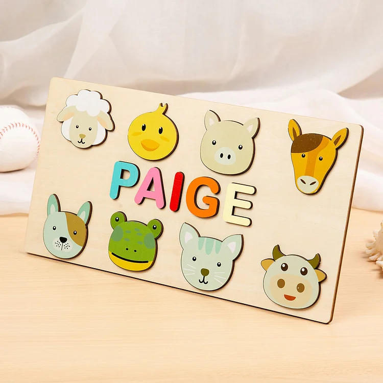 Personalized Wooden Name Puzzle, Custom Animal Wood Puzzle with Kids Name-Wooden Pegged Puzzles Educational Toy Gift for Toddlers/ Preschool Children Alphabet Early Learning