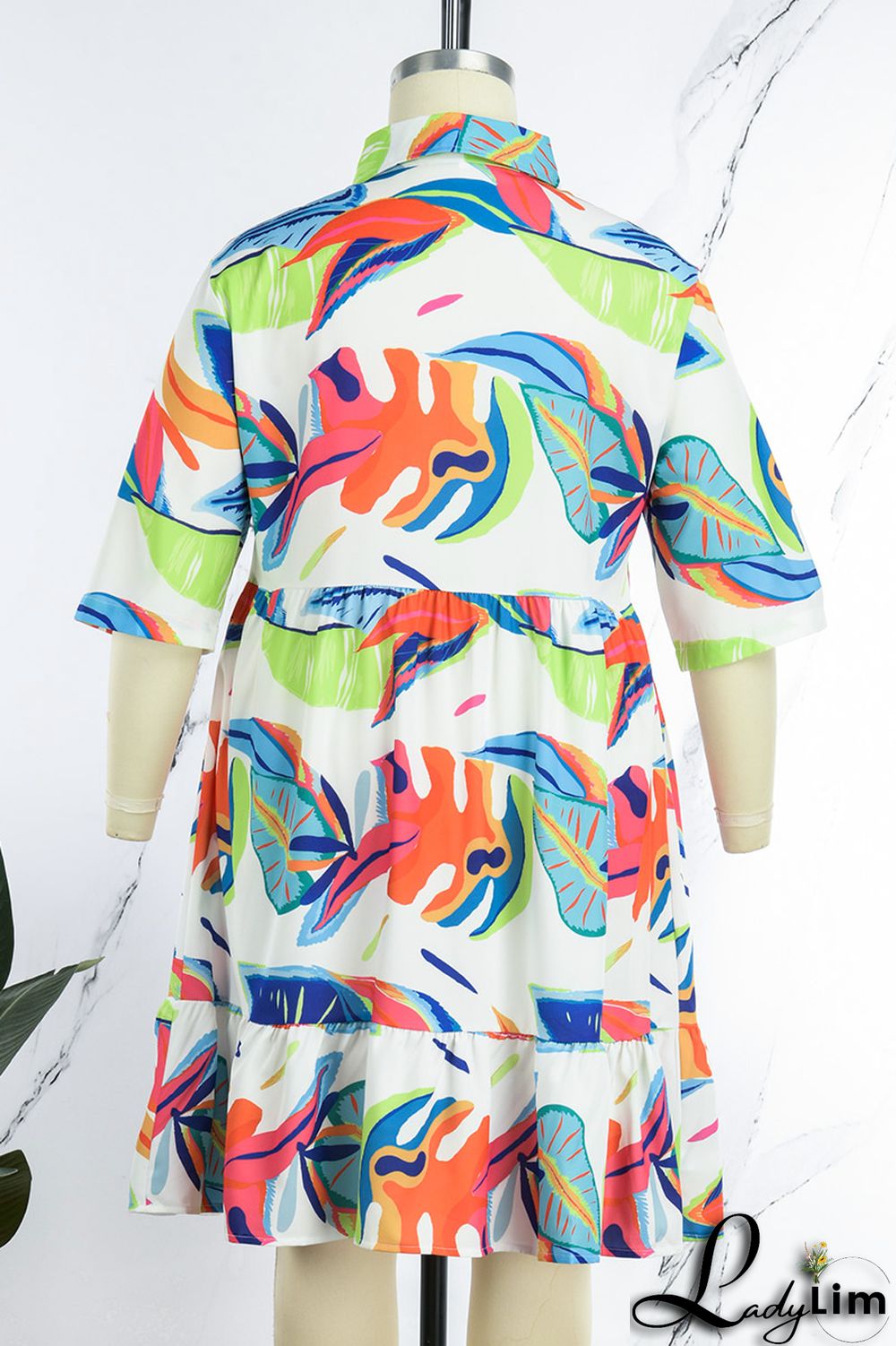 Purple Casual Print Patchwork Fold Turndown Collar A Line Plus Size Dresses