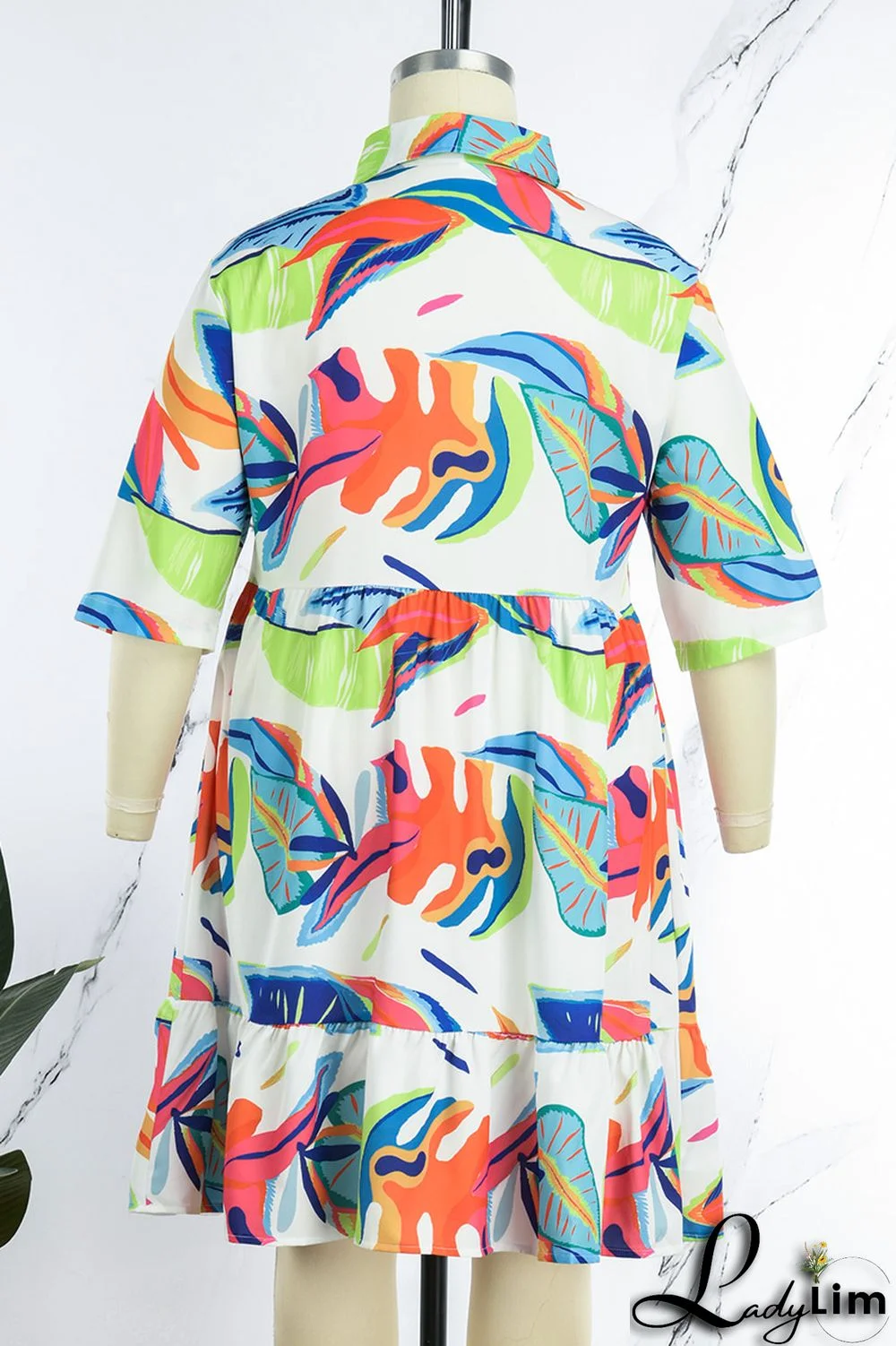 Purple Casual Print Patchwork Fold Turndown Collar A Line Plus Size Dresses