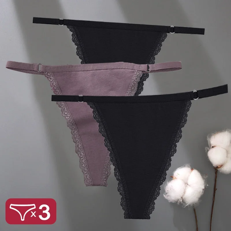 3PCS/Set Cotton Panties Lace G-String Women Lingerie Sexy Underwear for Female Panties Ladies T-Back Thong Lace Floral Pantys