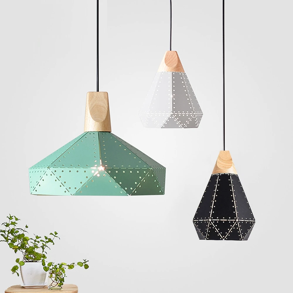 Pendant Light Modern E27 Macron Color Pendant Lamp Wood Iron Lampshade Cable 1.2m Pendant Lamp For Bedroom