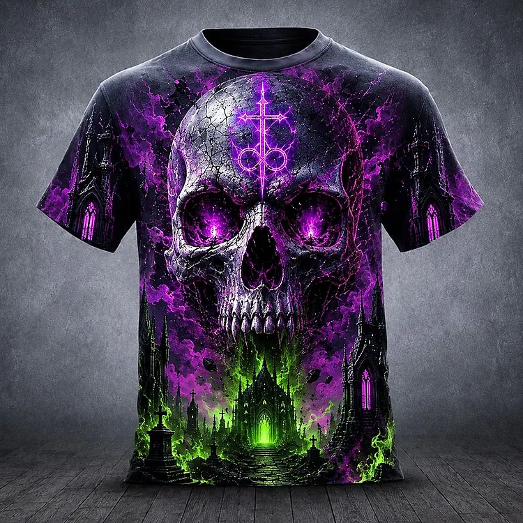 Men's Retro Halloween Skull Print T-shirt