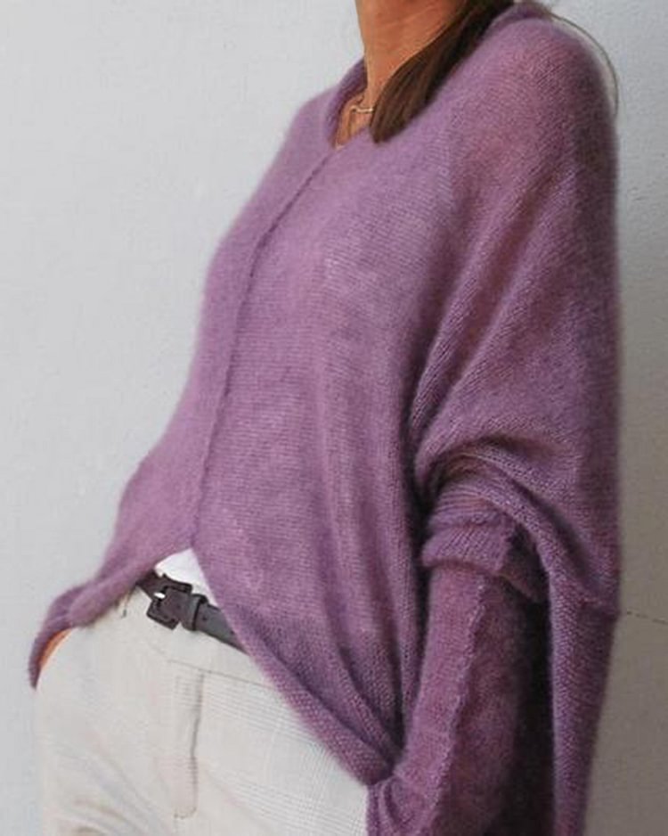 Casual Long Sleeve Solid Woamn Knit Sweater