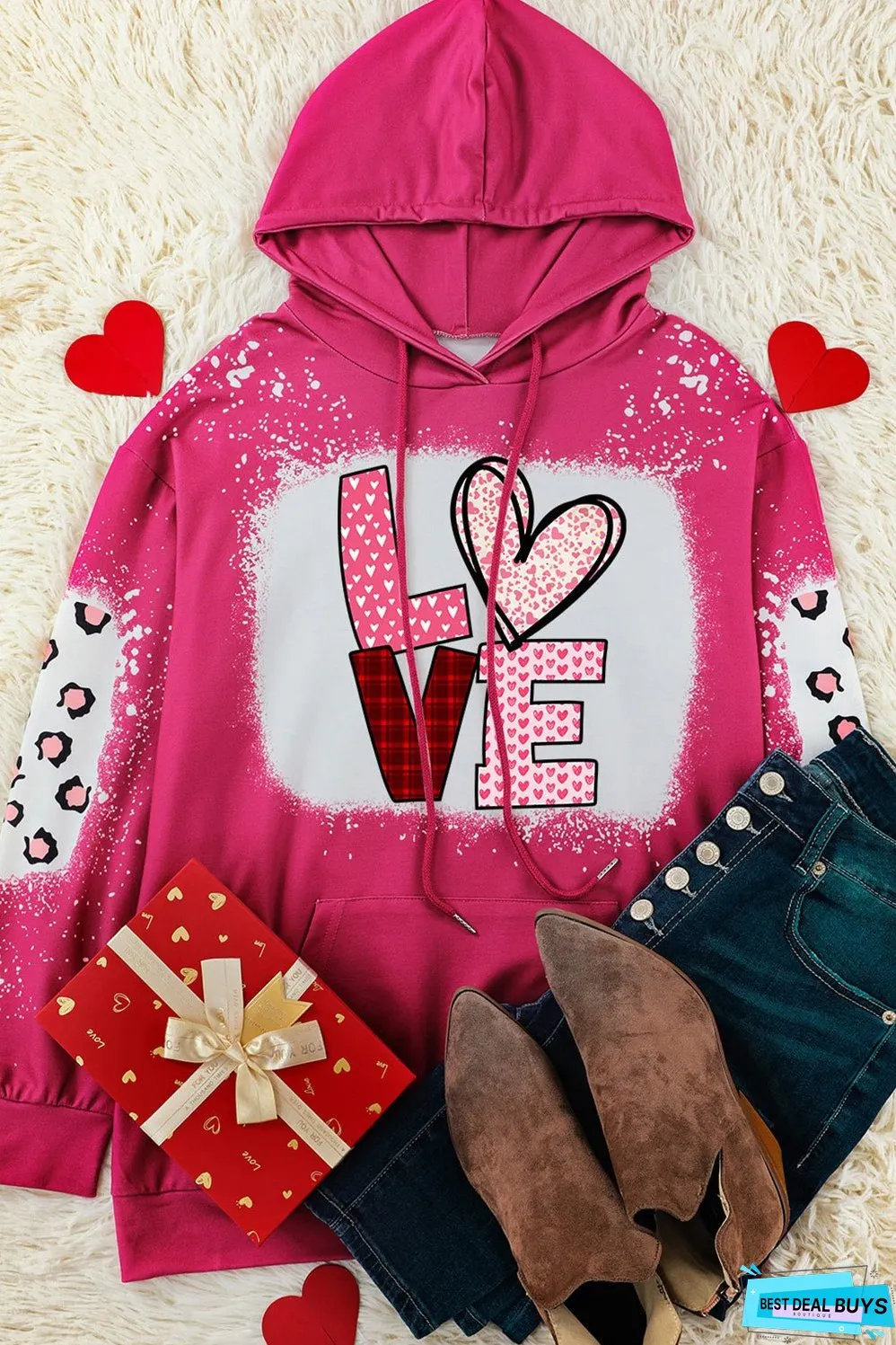 LOVE Leopard Bleached Pocket Hoodie