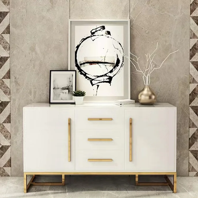 Homemys Glossy White Buffet & Sideboard with 3 Drawers & 2 Doors