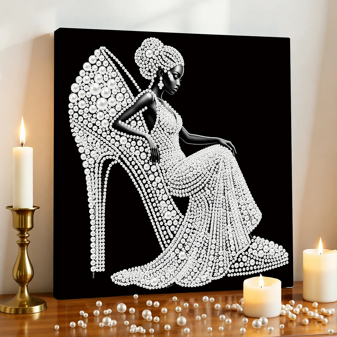 Girl In High Heels - DIY Pearl Diamond Art Kit With Frame 25*25cm