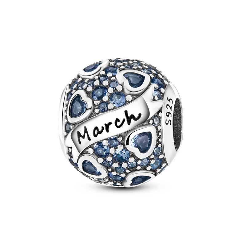 Sterling Silver March Birthday stone Pendant Clear CZ Charm fit Charm Bracelet DIY Jewelry KTC096