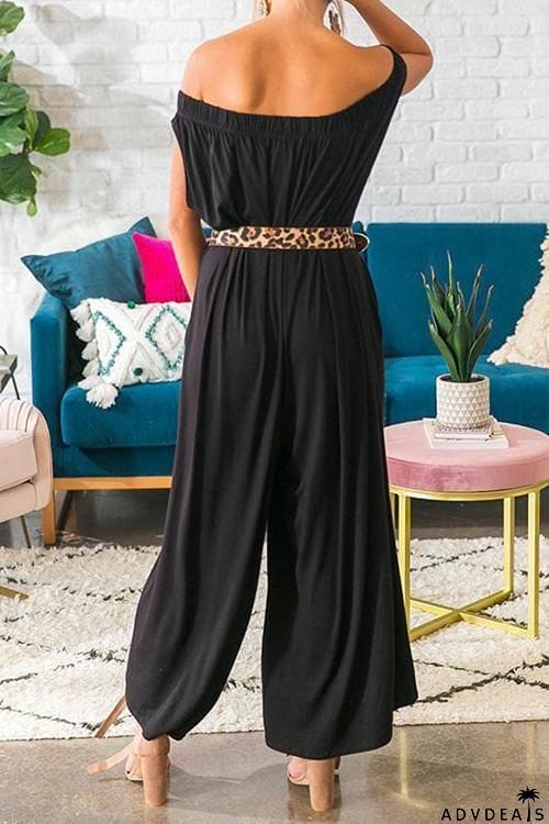 Pockets Off Shoulder Loose Jumpsuit