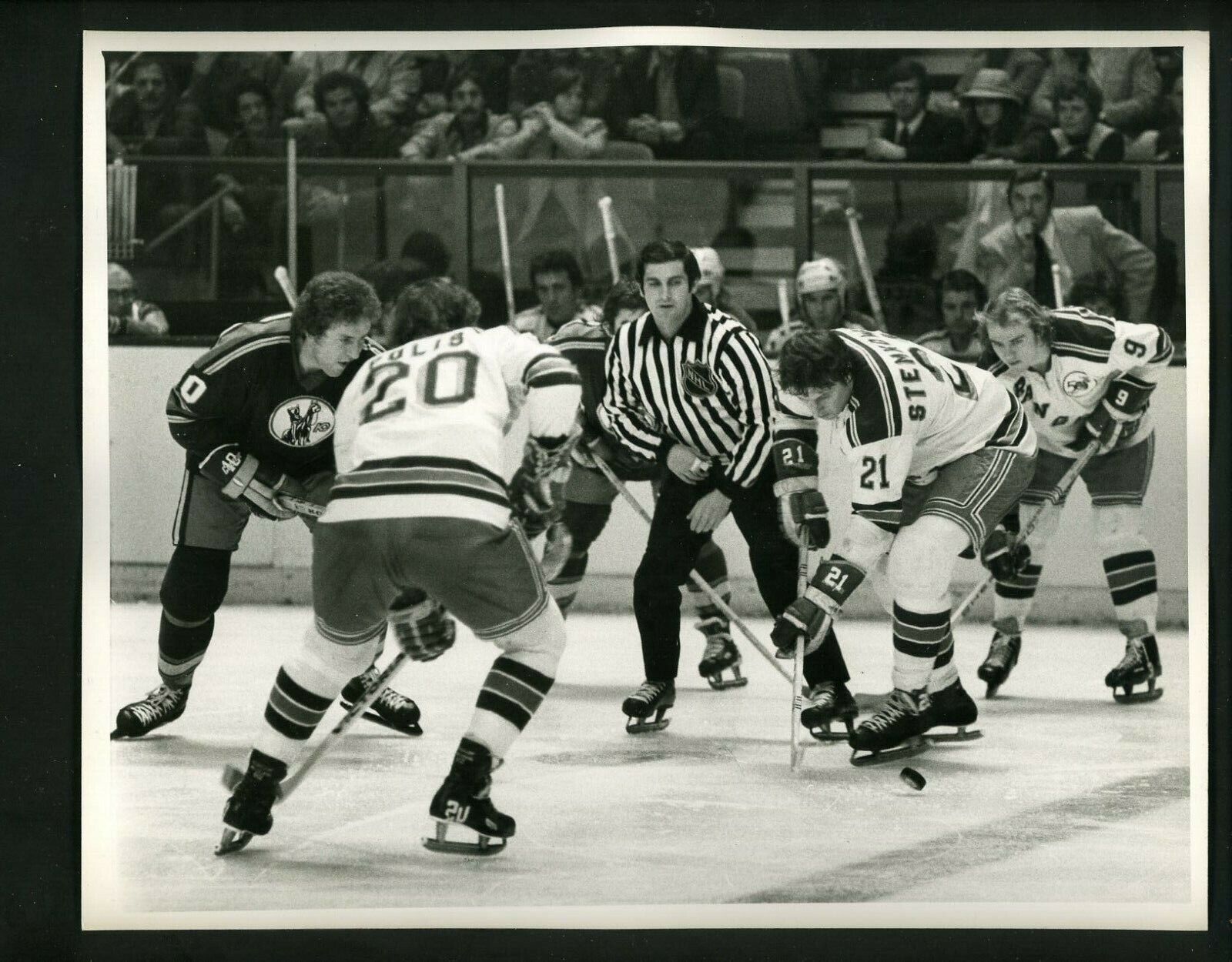 New York Rangers vs Kansas City Scouts 1970's Press Photo Poster painting Stemkowski Middleton