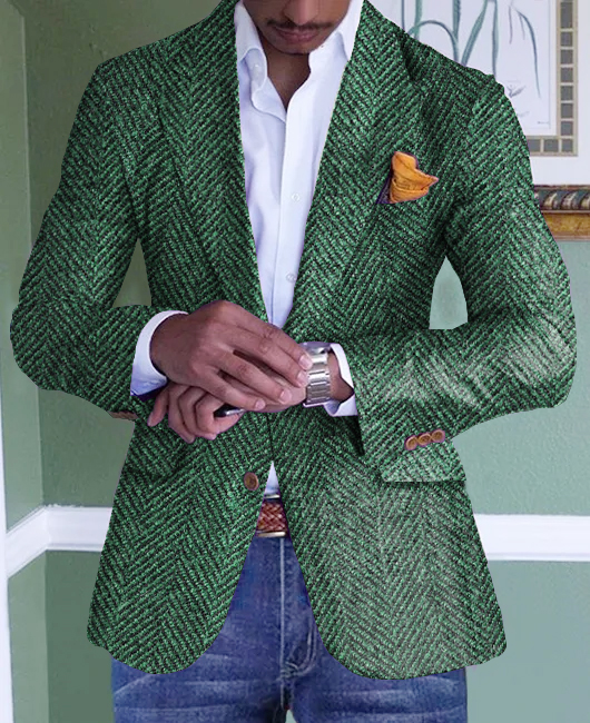 Lapel Collar Single Breasted Herringbone Chest Pocket Blazer